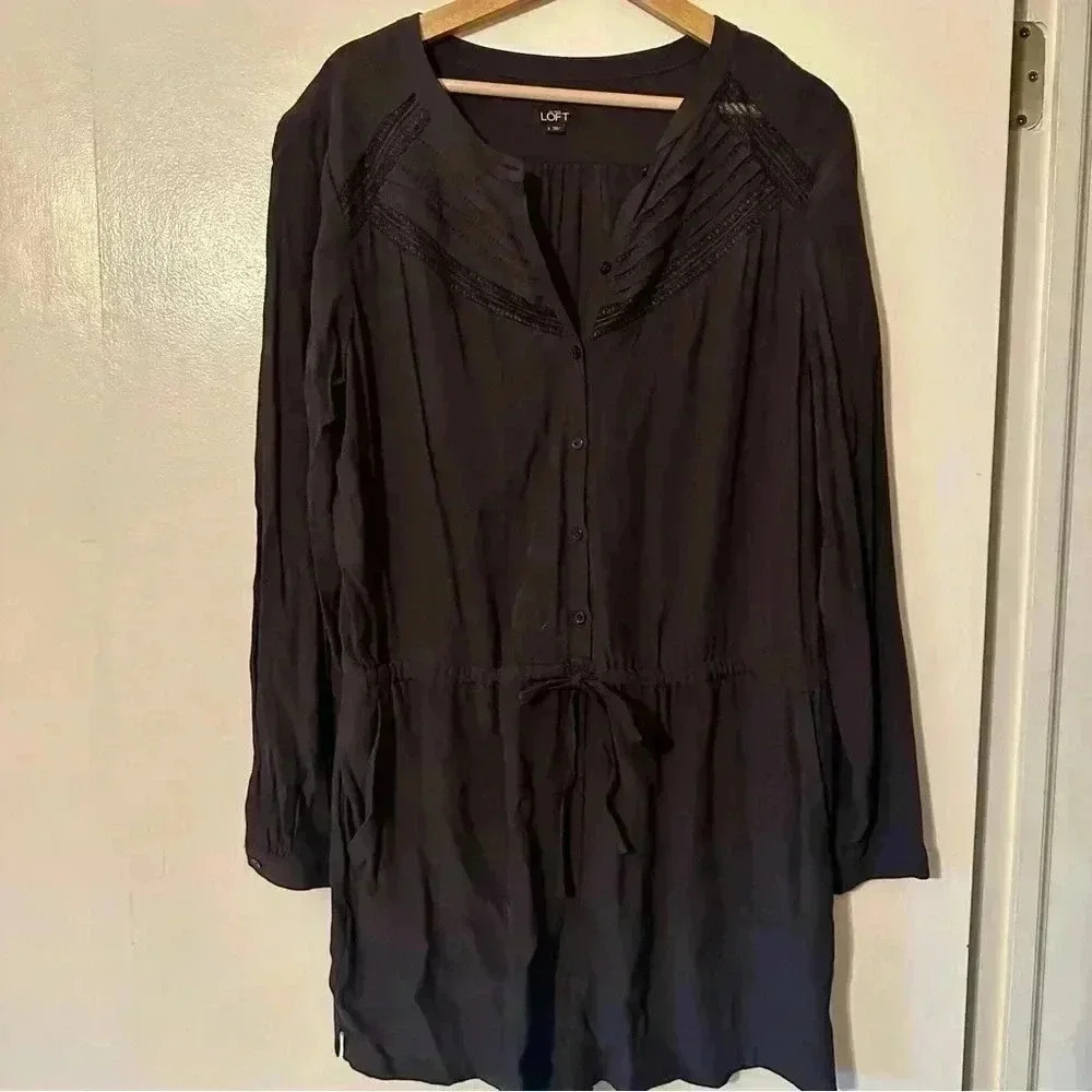 ANN TAYLOR LOFT ROMPER Long Sleeve 100% rayon women L black/dark gray romper